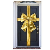 Christmas Door Bow Gold Shiny 33x40cm with Sash – Large Festive Xmas Decoration 1pc
