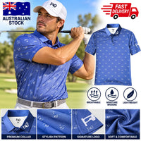 Men’s Golf Polo Shirt Blue Short Sleeve Breathable Moisture Wicking Performance (Featured Image)
