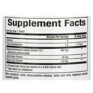 Natural Factors DGL 400mg 90 Chewable Tablets - Licorice Root Digestive Support Supplement - Supplement Facts