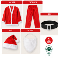 Holly Jolly Christmas Complete Santa Claus Costume Set – One Size Adult Outfit - 5 Piece Set
