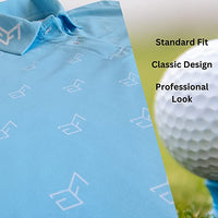 Men’s Golf Polo Shirt Light Blue Short Sleeve Breathable Moisture Wicking Performance
