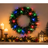 Christmas Wreath Multi Coloured Fibre Optic 50cm Light Up Battery Operated Xmas Door And Wall Decoration 1pc

