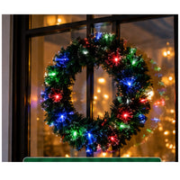 Christmas Wreath Multi Coloured Fibre Optic 50cm Light Up Battery Operated Xmas Door And Wall Decoration 1pc
