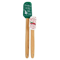 Christmas Silicone Spatula Set 2pc – Green And White Festive X'Mas Baking Utensils With Wooden Handles
