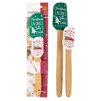 Christmas Silicone Spatula Set 2pc – Green And White Festive X'Mas Baking Utensils With Wooden Handles (Featured Image)
