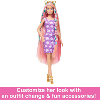 Barbie Fancy Hair Doll blonde with long colourful hair and 10 styling accessories ages 3 plus