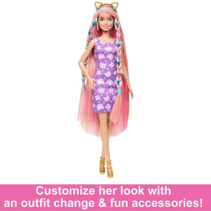 Barbie Fancy Hair Doll blonde with long colourful hair and 10 styling accessories ages 3 plus
