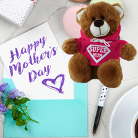 Brown Bear With Hoodie Super Mum 25cm Mother's Day Soft Plush Gift
