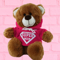 Brown Bear With Hoodie Super Mum 25cm Mother's Day Soft Plush Gift
