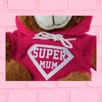 Brown Bear With Hoodie Super Mum 25cm Mother's Day Soft Plush Gift
