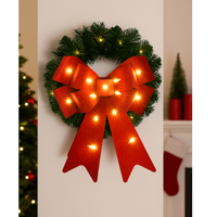 Light-up Christmas bow 30 cm red fabric battery powered ornament
