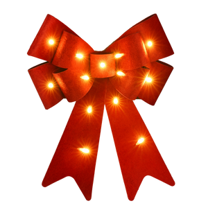 Light-up Christmas bow 30 cm red fabric battery powered ornament
