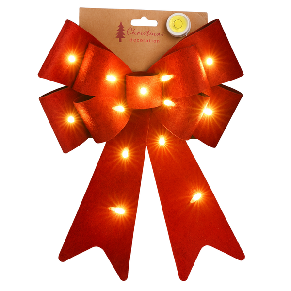 Red LED Christmas bow 30 cm with 13 warm lights battery operated