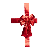 Large red ribbon decoration on door – holiday home décor
