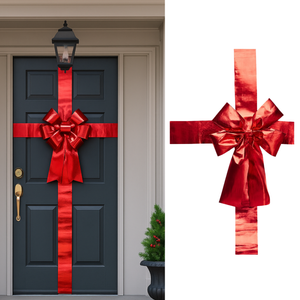 Red door bow with sash ribbon 33 x 42 cm – Christmas front door decor