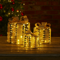 Gold LED Christmas Gift Box Set 3pcs with warm white lights