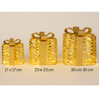 Gold LED Christmas Gift Box Set 3pcs with warm white lights - Sizing
