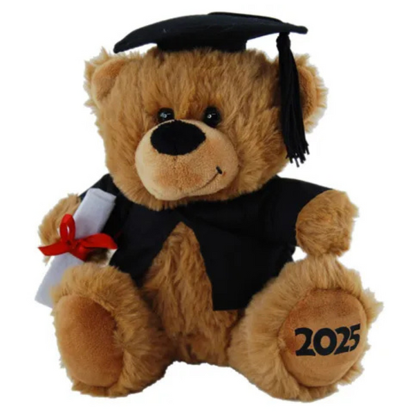 Graduation Teddy Bear 23cm – brown plush toy with 2025 paw print, cap, gown & scroll keepsake gift