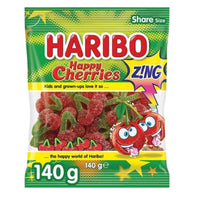 Haribo Happy Cherries Zing Sour 140g x 12 Pack Gummy Lollies
