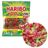 Haribo Happy Cherries Zing Sour 140g x 12 Pack Gummy Lollies
