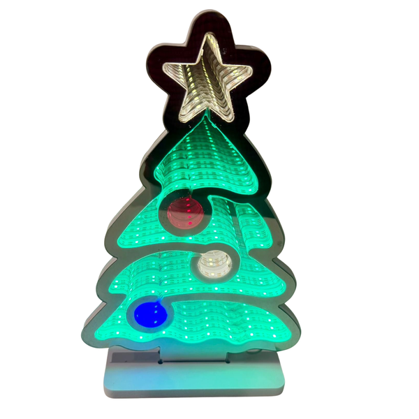 Festive LED Christmas tree light with infinity mirror effect
