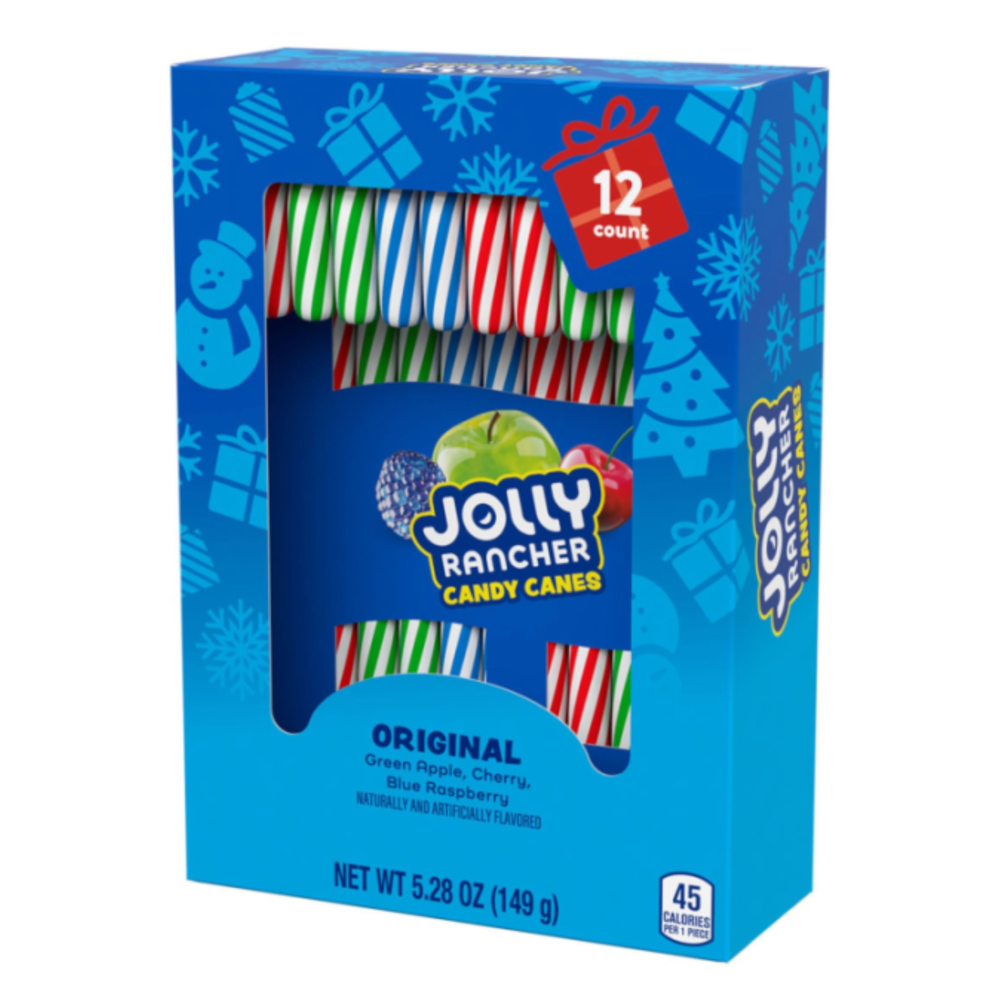 Jolly Rancher Candy Canes 12 pack 149g – Green Apple, Cherry, Blue Raspberry fruity Christmas candy