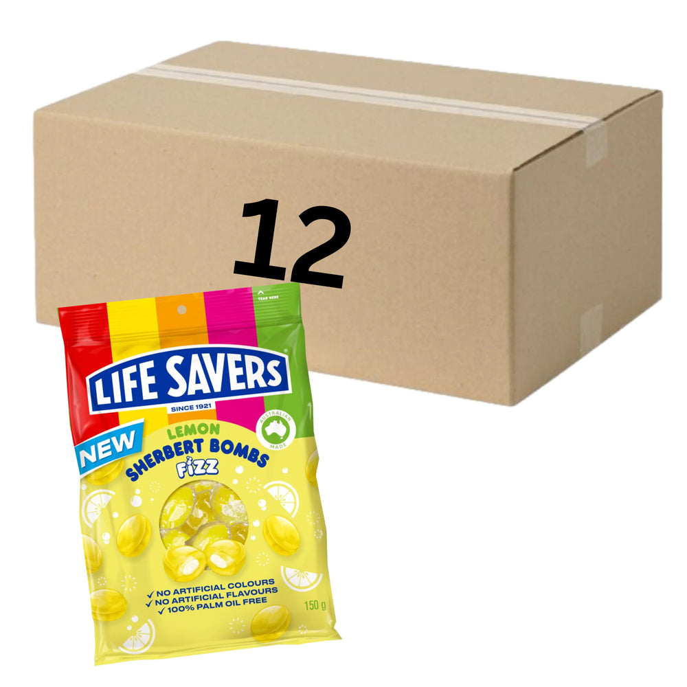 Life Savers Lemon Sherbet Bombs 12 pack – 1.8kg of fizzy lemon lollies ideal for parties, events, or bulk candy supply