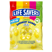 Life Savers Lemon Sherbert Bombs Fizz candy package with colorful design
