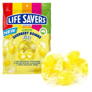 Life Savers Lemon Sherbet Bombs  150g  per bag of fizzy lemon lollies for parties and candy buffets