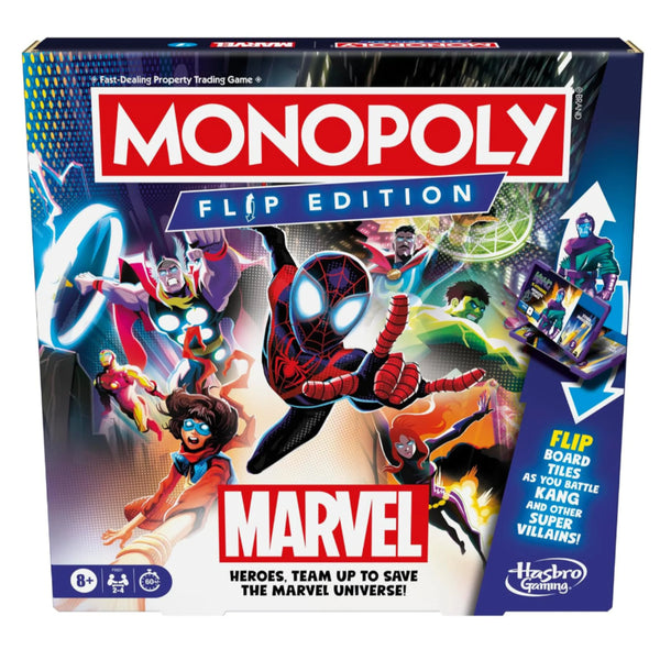 Monopoly Flip Edition Marvel Board Game family fun for kids teens and adults