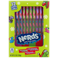 Nerds Tangy Candy Canes 12 pack – fruity Christmas candy with watermelon, tropical punch and grape flavours
