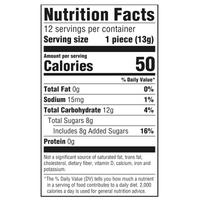 Nutrition facts label for a food product with serving size, calories, and nutritional content details.
