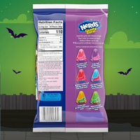 Purple Nerds candy corn package with Halloween-themed background
