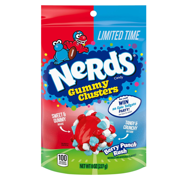 Nerds Gummy Clusters Berry Punch Rush 226 g bag – limited edition chewy gummy centre with crunchy Nerds candy