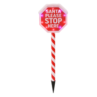 Santa Please Stop Here LED stake light 105 cm red white candy-cane pole