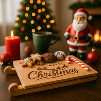 Bamboo Merry Christmas Decorative Sledge Serving Plate - 32 x 15 x 4 cm
