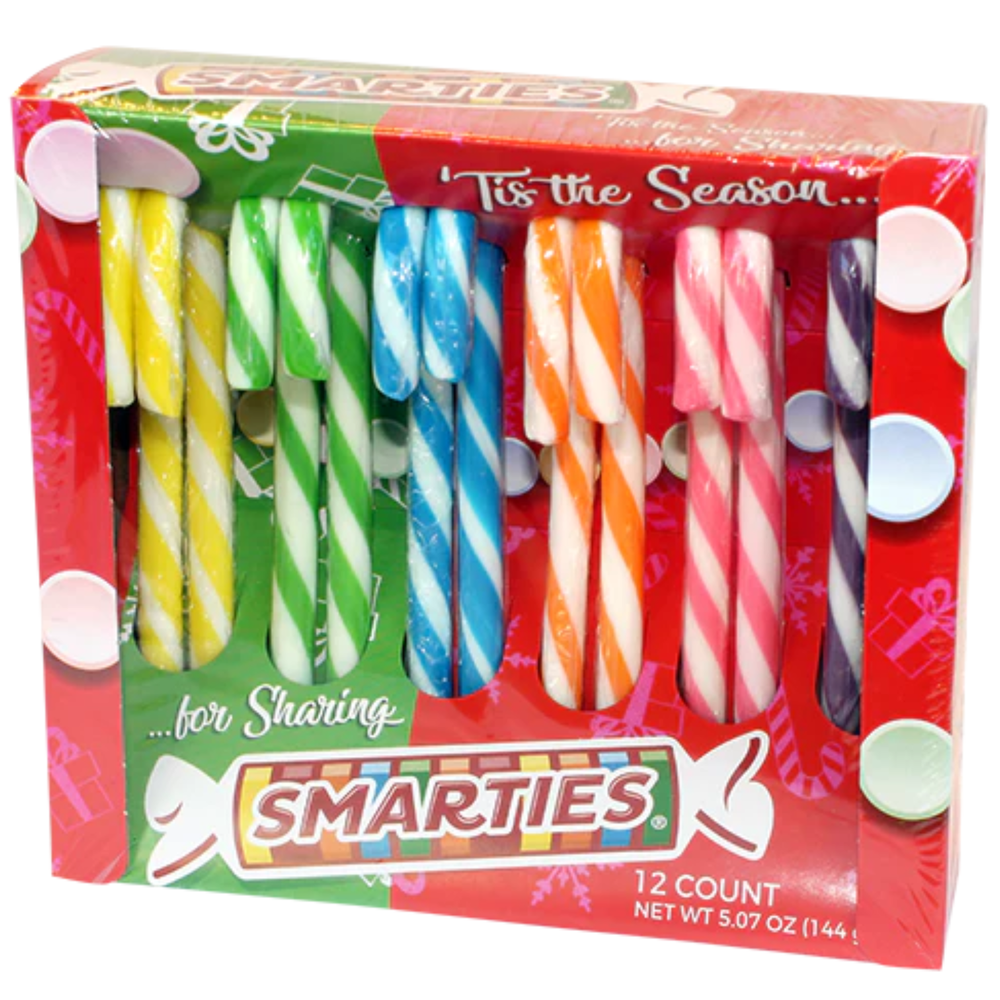 Smarties Candy Canes 12 pack – colourful fruity Christmas candy canes