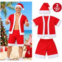 Adult Summer Santa Suit 3pc – With Shirt, Shorts And Hat – One Size
