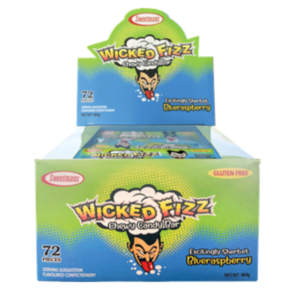 Wicked Fizz Blue Raspberry 72 Pack Fizzy Candy Bars | Ancel Online Pty Ltd