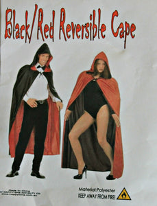 Reversible Cape Black Red Adult - One Size - Unisex Costume