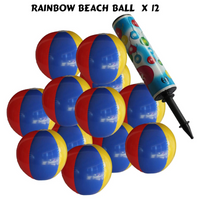 Inflatable Rainbow Beach Ball 25cm Pack of 12 Hand Inflatable Air Pump Included
