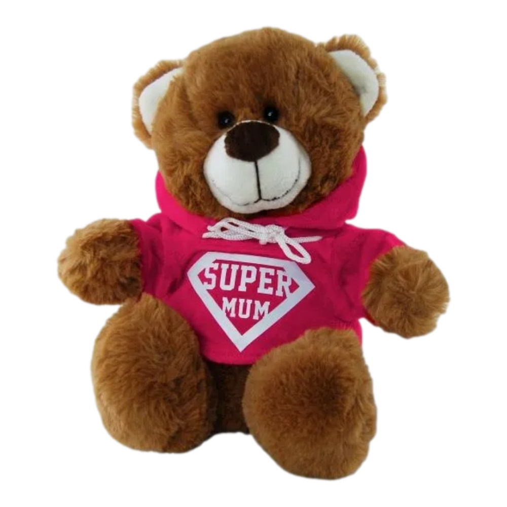 Brown Bear With Hoodie Super Mum 25cm Mother's Day Soft Plush Gift - Aussie Variety-AU Ancel Online