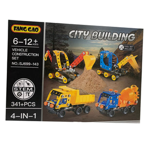 City Building 341 Piece Vehicle Construction Set 4-1 DIY Metal Model Kids Building Toy