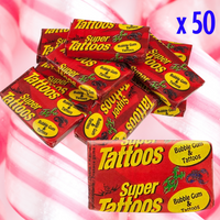 Super Tattoos Bubble Gum 5.5g x 50 Piece Pack - Aussie Variety-AU Ancel Online
