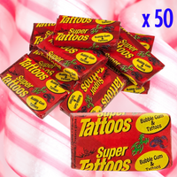 Super Tattoos Bubble Gum 5.5g x 50 Piece Pack - Aussie Variety-AU Ancel Online