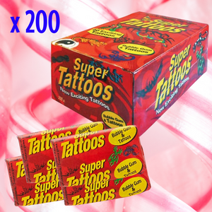 Super Tattoos Bubble Gum 5.5g x 200 Piece Pack - Aussie Variety-AU Ancel Online