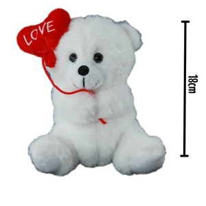 White Teddy Bear With Love Red Heart Balloon 18cm